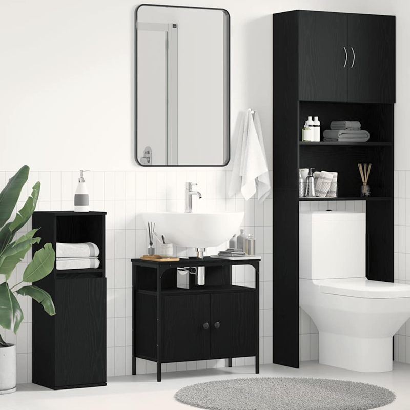 Waschbeckenunterschrank Schwarz Eichen-Optik 60x30x60 cm