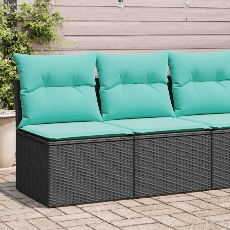 2-tlg. Garten-Sofagarnitur mit Kissen Schwarz Poly Rattan