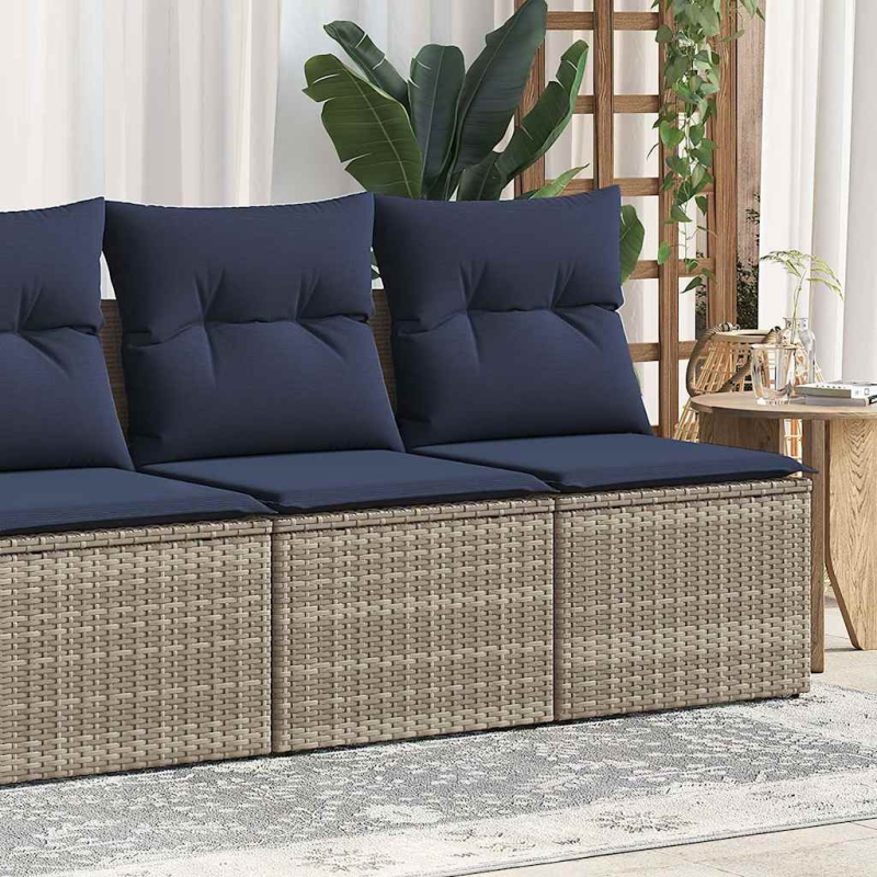 2-tlg. Garten-Sofagarnitur mit Kissen Grau Poly Rattan Akazie