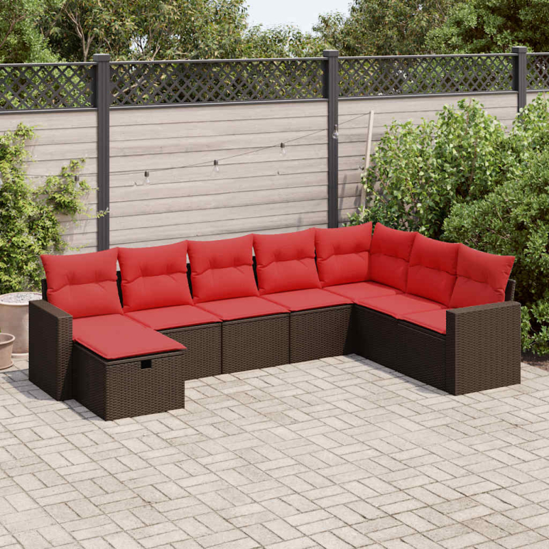 8-tlg. Garten-Sofagarnitur mit Kissen Braun Poly Rattan