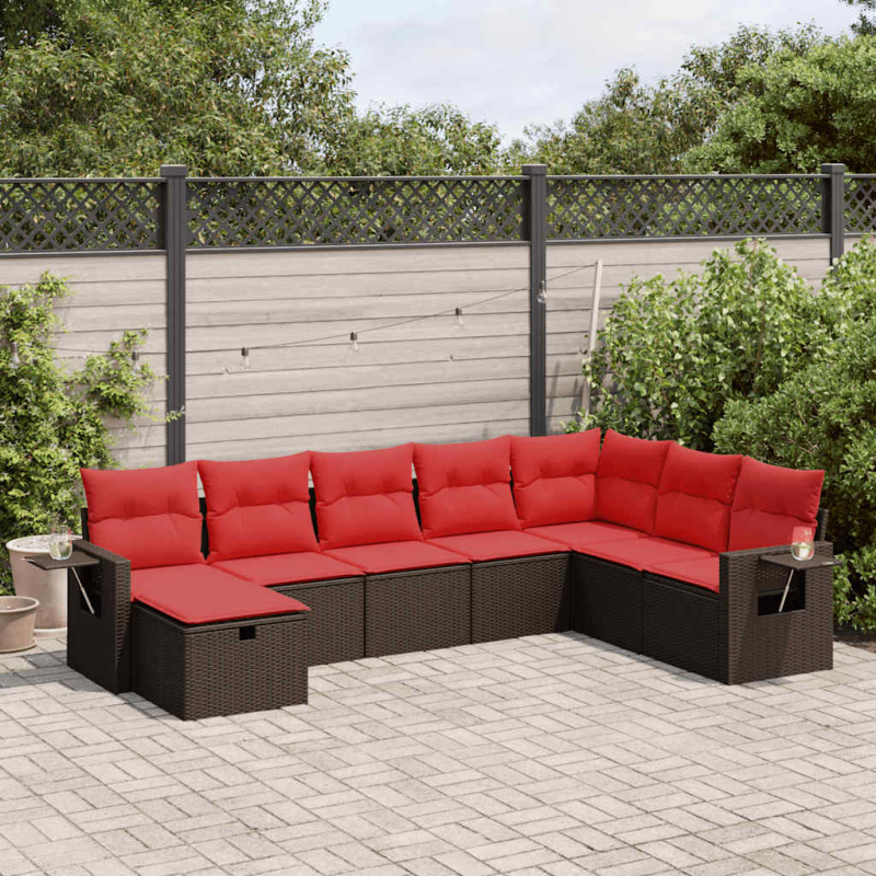 8-tlg. Garten-Sofagarnitur mit Kissen Braun Poly Rattan
