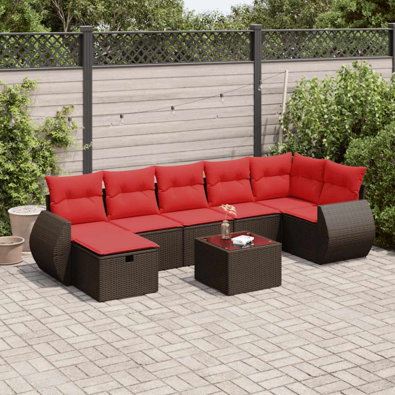8-tlg. Garten-Sofagarnitur mit Kissen Braun Poly Rattan