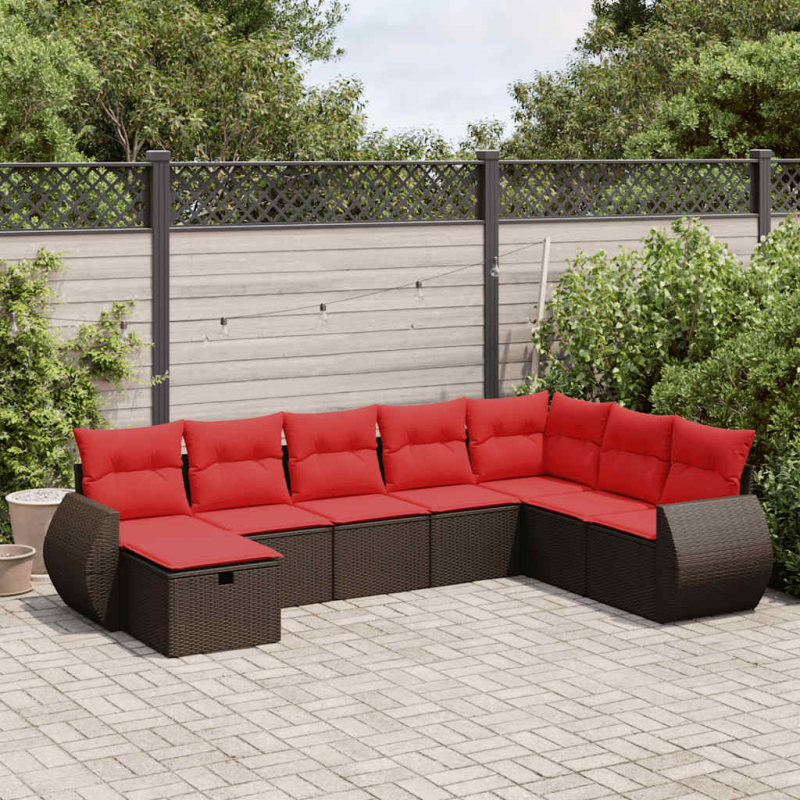 8-tlg. Garten-Sofagarnitur mit Kissen Braun Poly Rattan