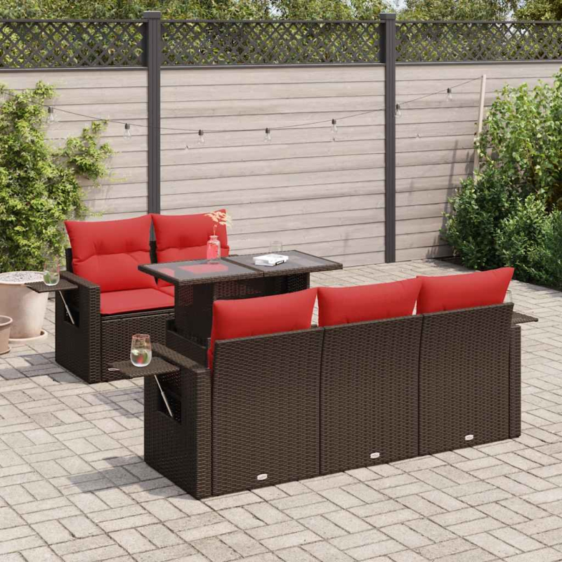 6-tlg. Garten-Sofagarnitur mit Kissen Grau Poly Rattan Akazie