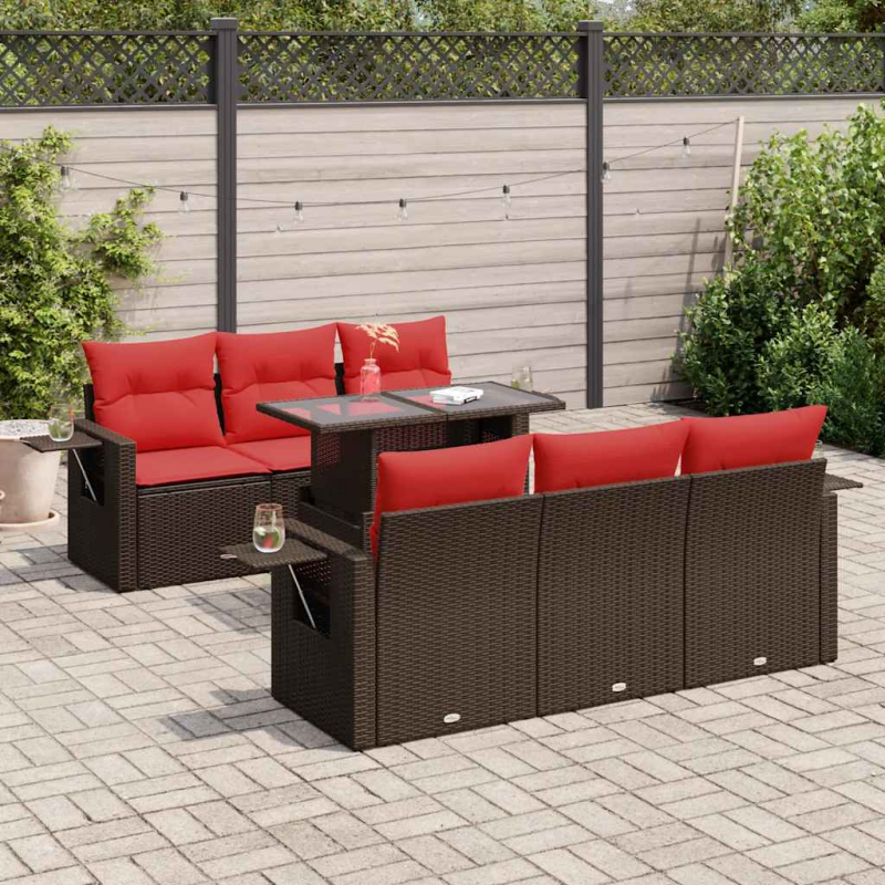 7-tlg. Garten-Sofagarnitur mit Kissen Grau Poly Rattan Akazie