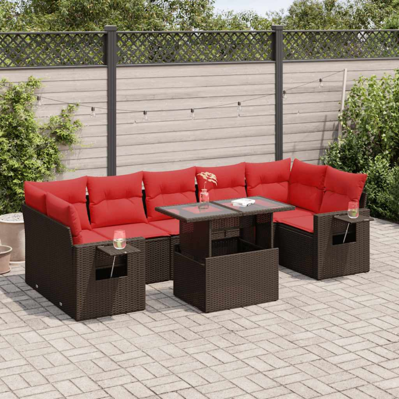 8-tlg. Garten-Sofagarnitur mit Kissen Grau Poly Rattan Akazie