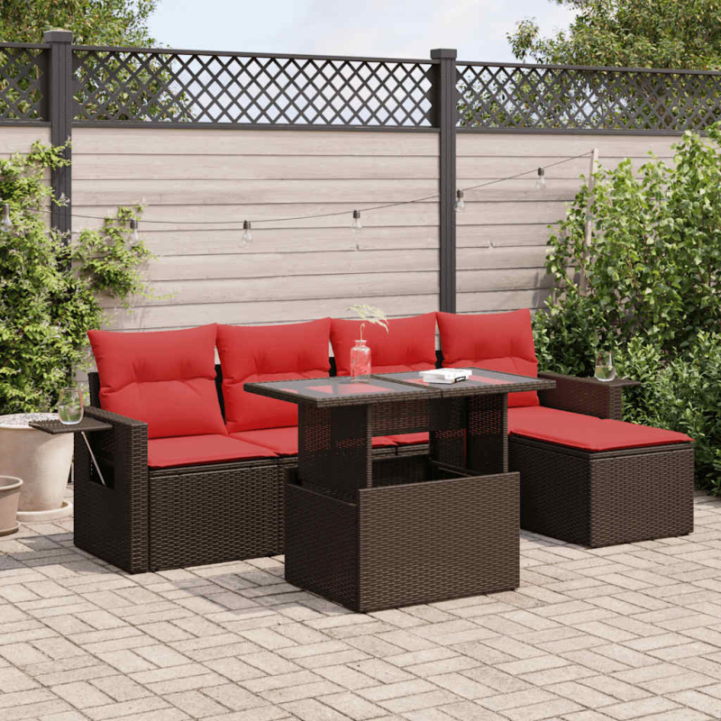6-tlg. Garten-Sofagarnitur mit Kissen Grau Poly Rattan Akazie