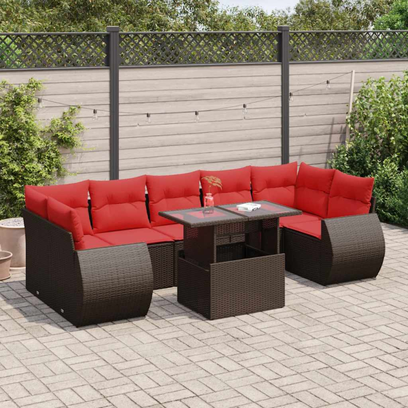 8-tlg. Garten-Sofagarnitur mit Kissen Braun Poly Rattan Akazie