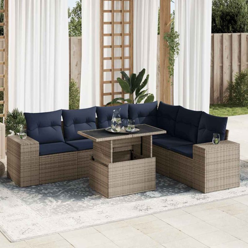 14-tlg. Garten-Sofagarnitur mit Kissen Grau Poly Rattan Akazie