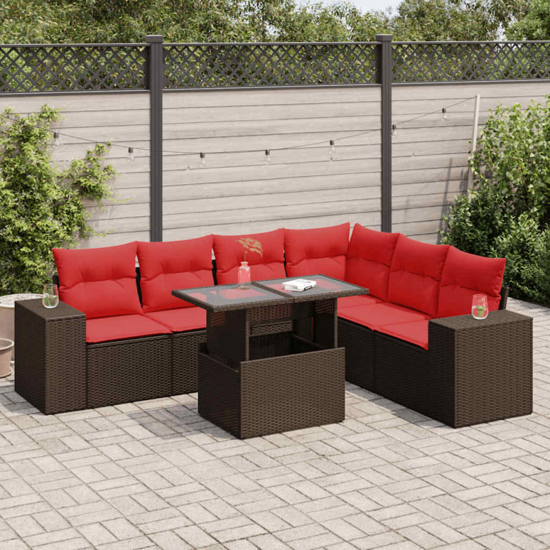 14-tlg. Garten-Sofagarnitur mit Kissen Braun Poly Rattan Akazie
