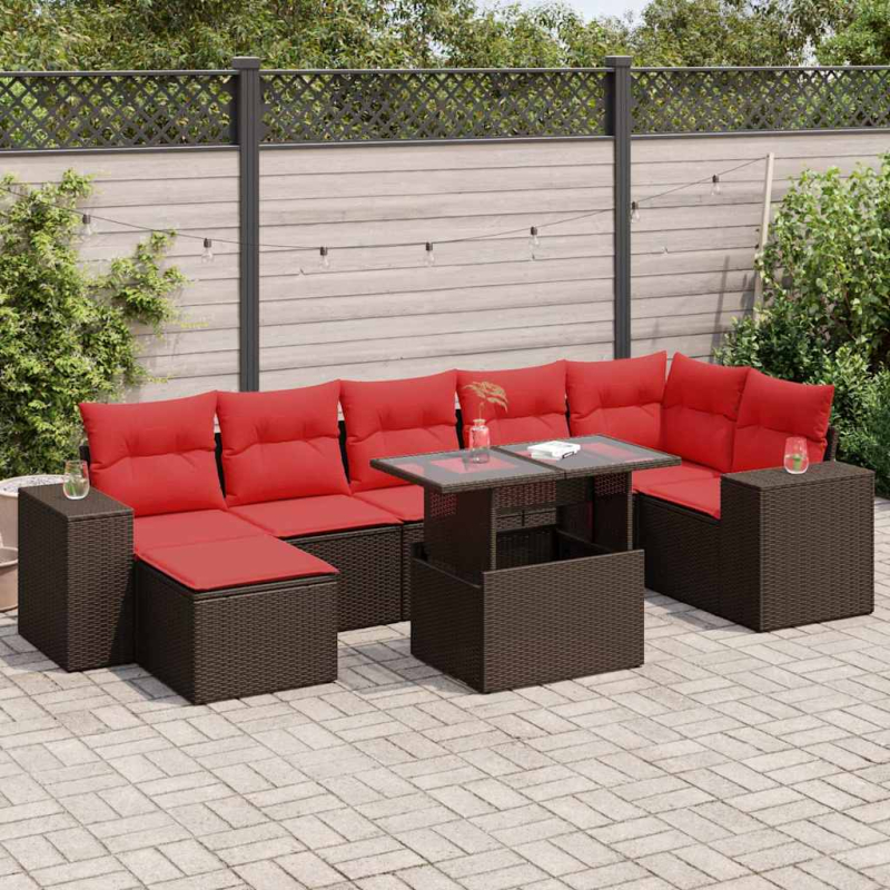 8-tlg. Garten-Sofagarnitur mit Kissen Braun Poly Rattan Akazie