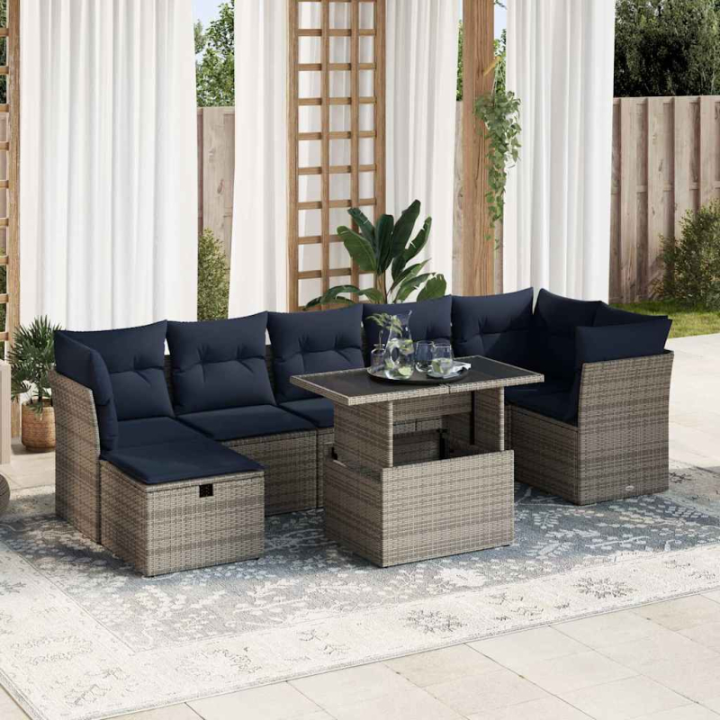 8-tlg. Garten-Sofagarnitur mit Kissen Braun Poly Rattan Akazie