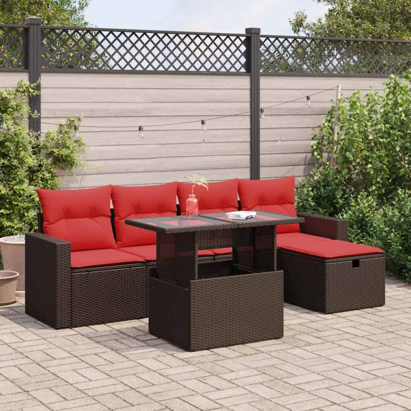 6-tlg. Garten-Sofagarnitur mit Kissen Schwarz Poly Rattan