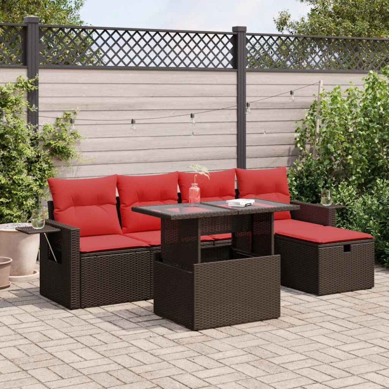 6-tlg. Garten-Sofagarnitur mit Kissen Schwarz Poly Rattan