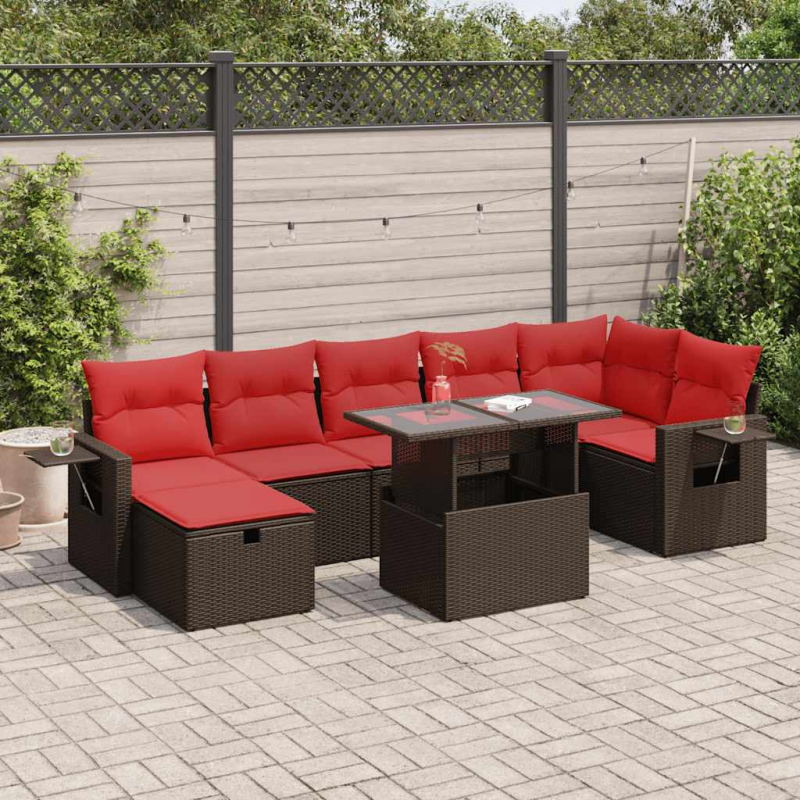 8-tlg. Garten-Sofagarnitur mit Kissen Schwarz Poly Rattan