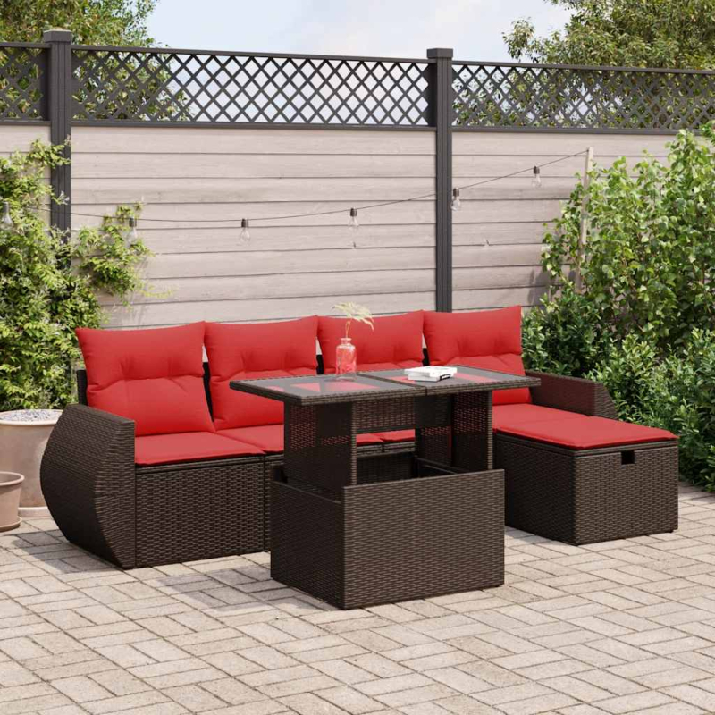 6-tlg. Garten-Sofagarnitur mit Kissen Schwarz Poly Rattan
