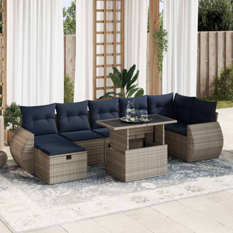 8-tlg. Garten-Sofagarnitur mit Kissen Braun Poly Rattan Akazie