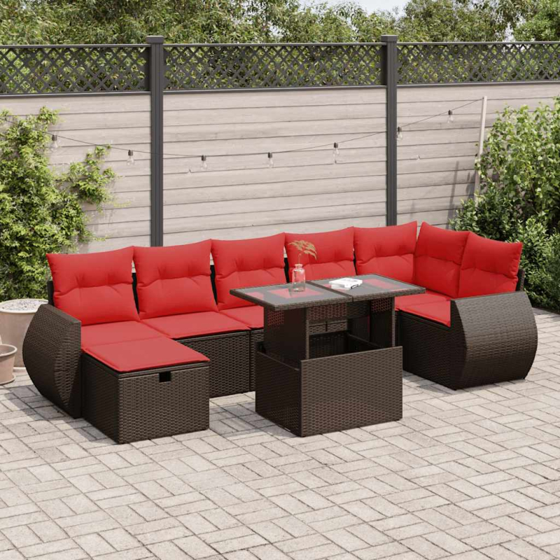 8-tlg. Garten-Sofagarnitur mit Kissen Schwarz Poly Rattan