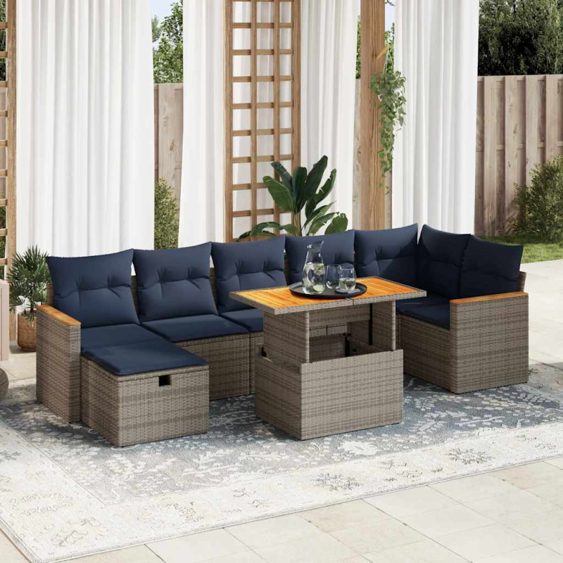 8-tlg. Garten-Sofagarnitur mit Kissen Braun Poly Rattan Akazie