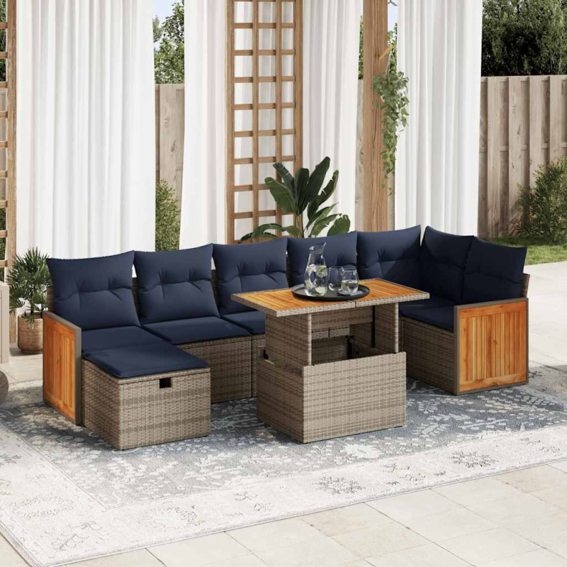 8-tlg. Garten-Sofagarnitur mit Kissen Braun Poly Rattan Akazie