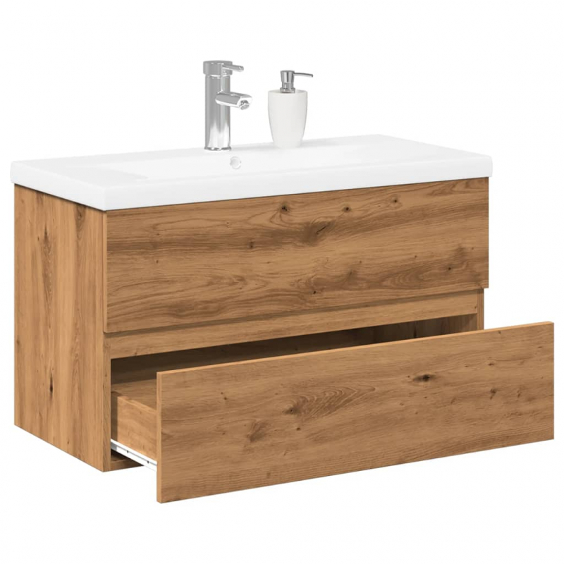 Waschbeckenunterschrank mit Einbaubecken Artisan-Eiche