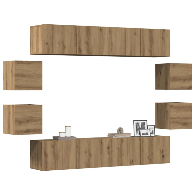 8-tlg. TV-Schrank-Set Wandmontage Artisan-Eiche Holzwerkstoff