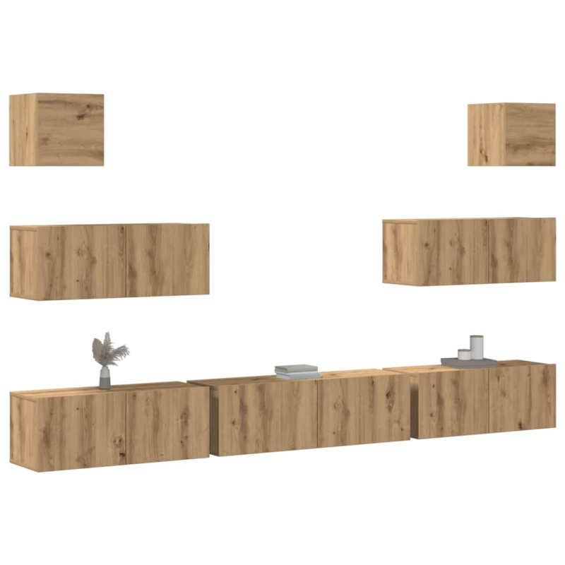 7-tlg. TV-Schrank-Set Wandmontage Artisan-Eiche Holzwerkstoff