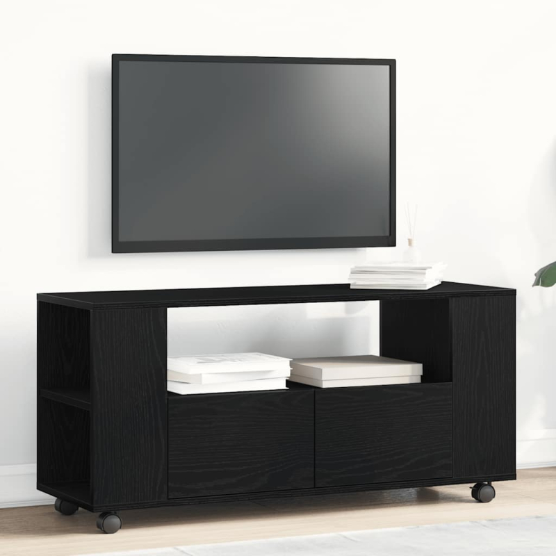 TV-Schrank mit Rollen Schwarz Eichen-Optik 102x34,5x43cm