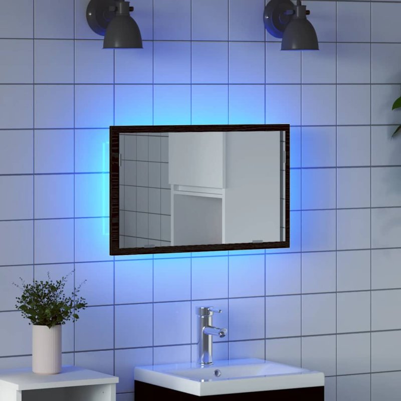 Badspiegel mit LED-Leuchten Schwarz Eichen-Optik 60x8,5x37 cm