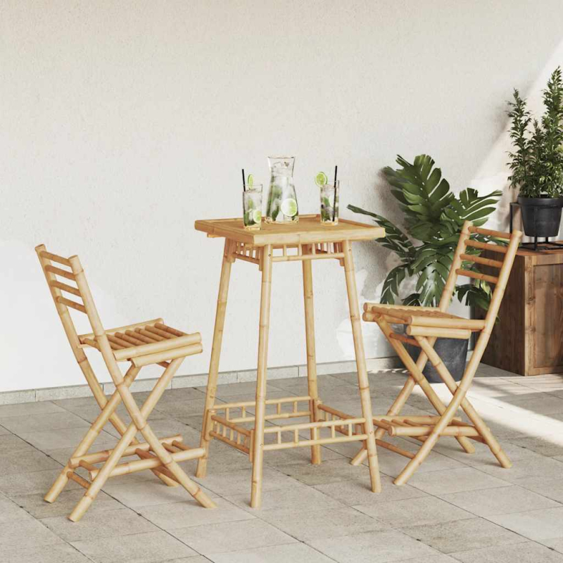 3-tlg. Outdoor-Bar-Set Klappbar Bambus