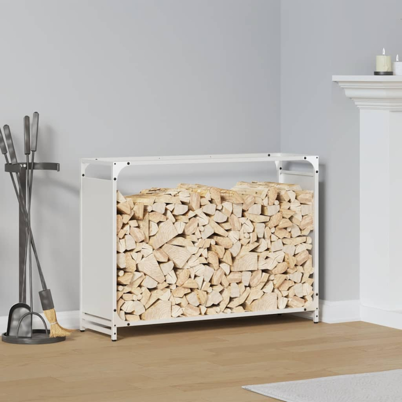 Brennholzregal Weiß 90x28x65 cm Kaltgewalzter Stahl