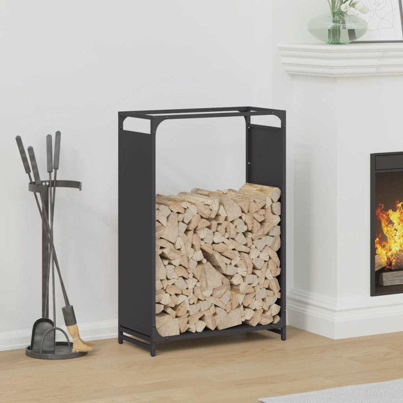 Brennholzregal Schwarz 60x28x90 cm Kaltgewalzter Stahl