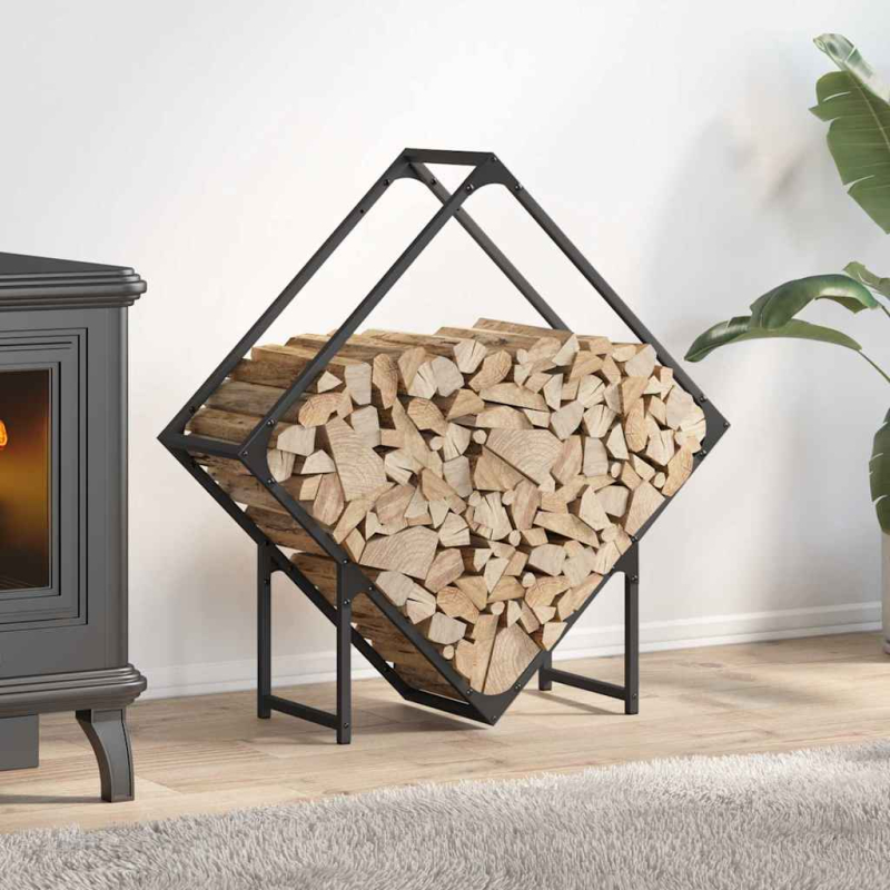 Brennholzregal Schwarz 80x25x80 cm Kaltgewalzter Stahl