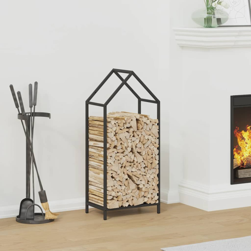 Brennholzregal Schwarz 40x25x90 cm Kaltgewalzter Stahl