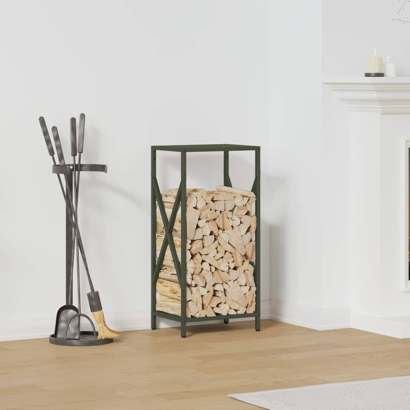 Brennholzregal Olivgrün 34x25x70 cm Kaltgewalzter Stahl