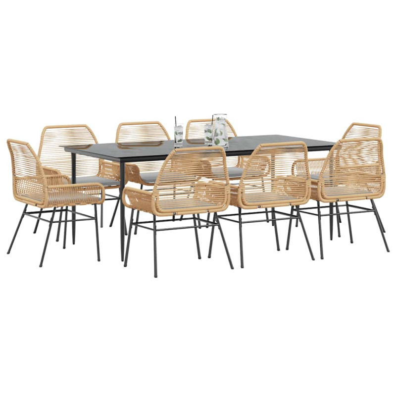 9-tlg. Garten-Essgruppe mit Kissen Braun Poly Rattan Glas