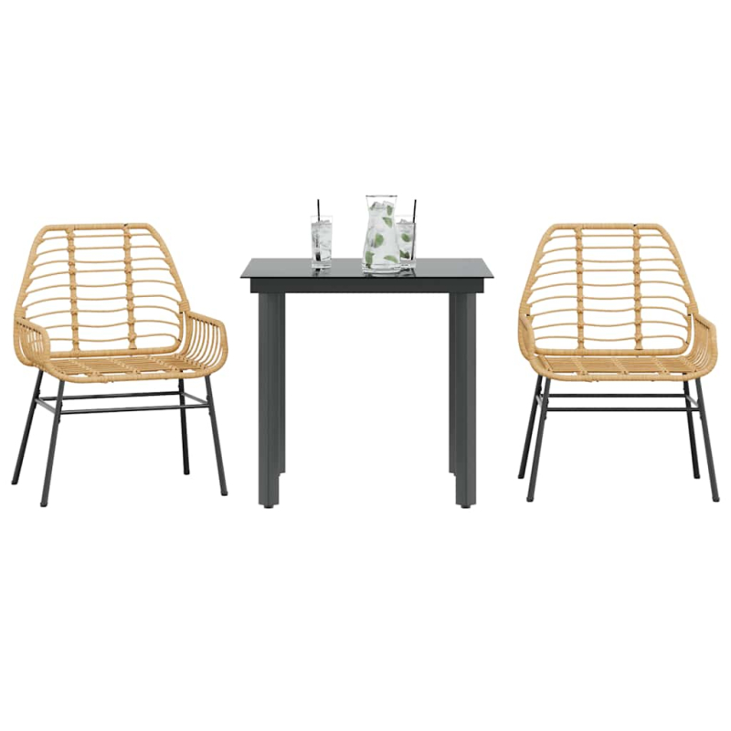 3-teiliges Garten-Esszimmer-Set Braunes Polyrattanglas