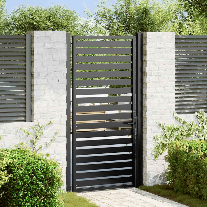 Gartentor Abschließbar Schwarz 100x180 cm Aluminium