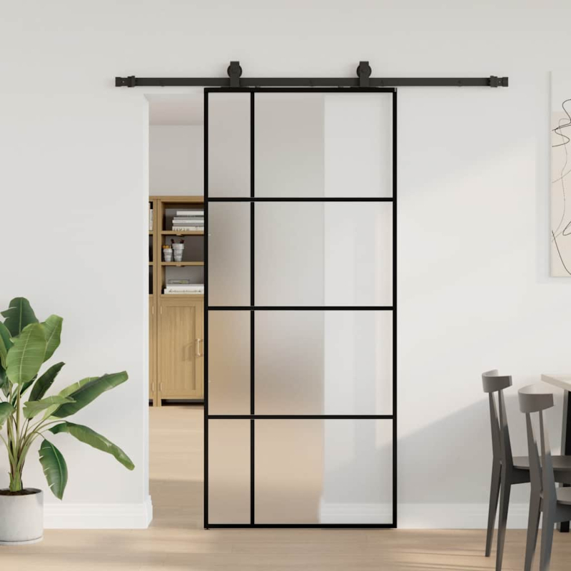 Schiebetür mit Beschlag Schwarz 90x205 cm ESG-Glas