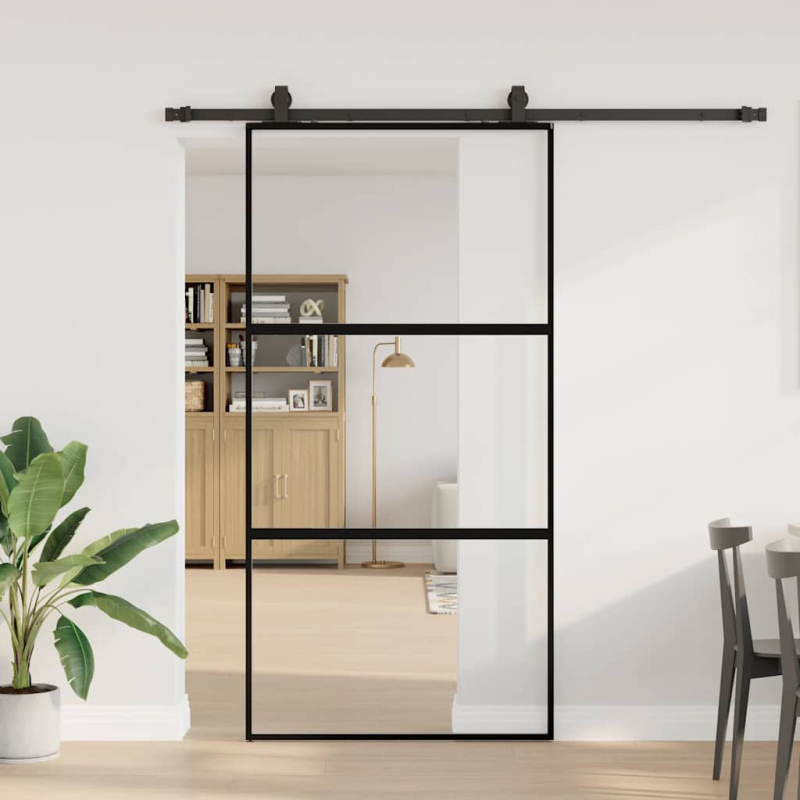 Schiebetür mit Beschlag Schwarz 102,5x205 cm Hartglas