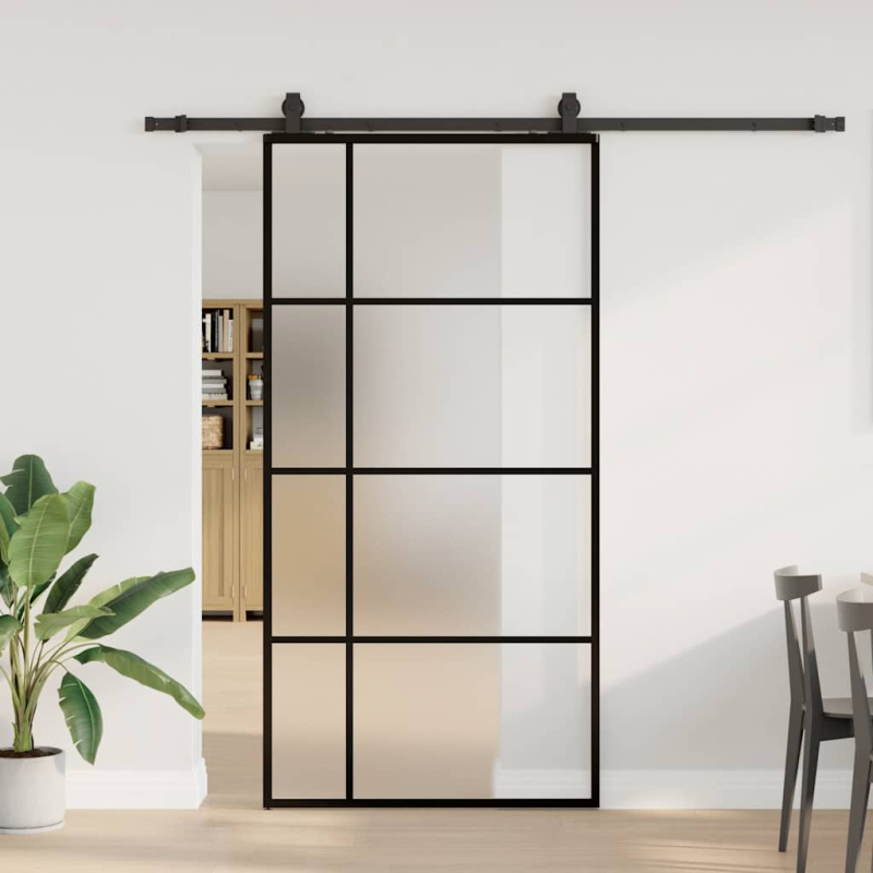 Schiebetür mit Beschlag Schwarz 102,5x205 cm ESG-Glas
