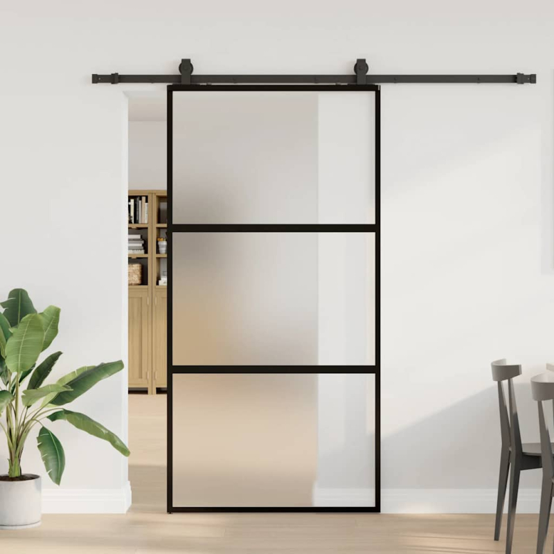 Schiebetür mit Beschlag Schwarz 102,5x205 cm Hartglas