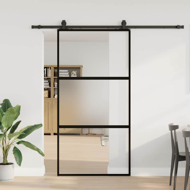 Schiebetür mit Beschlag Schwarz 102,5x205 cm Hartglas