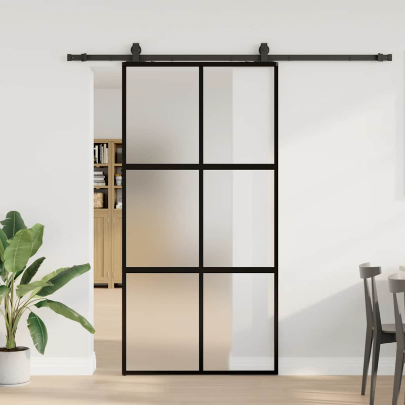 Schiebetür mit Beschlag Schwarz 102,5x205 cm Hartglas