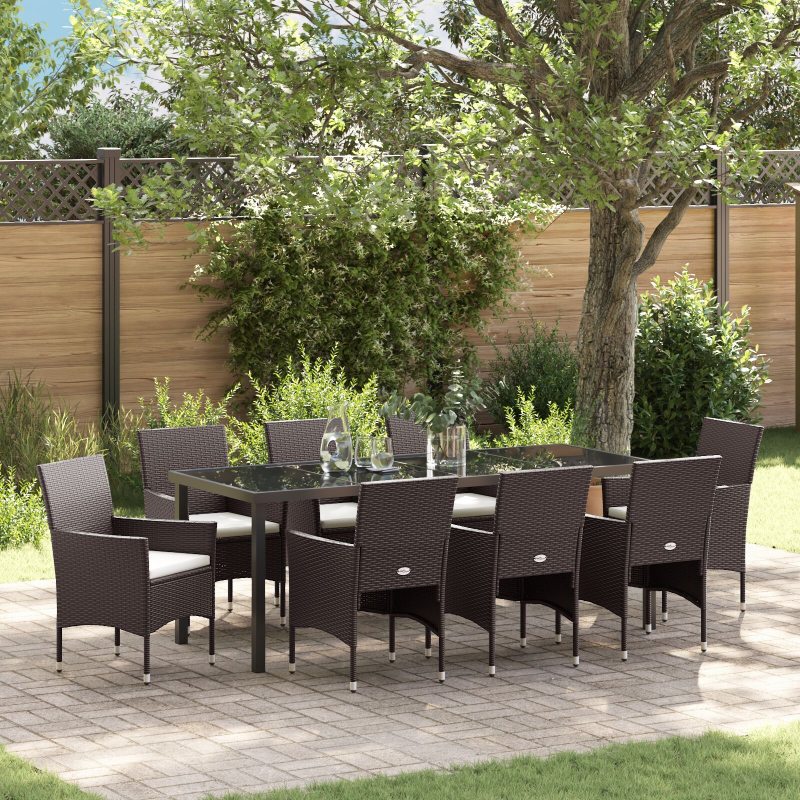 9-teiliges Garten-Essset Braun Poly-Rattan