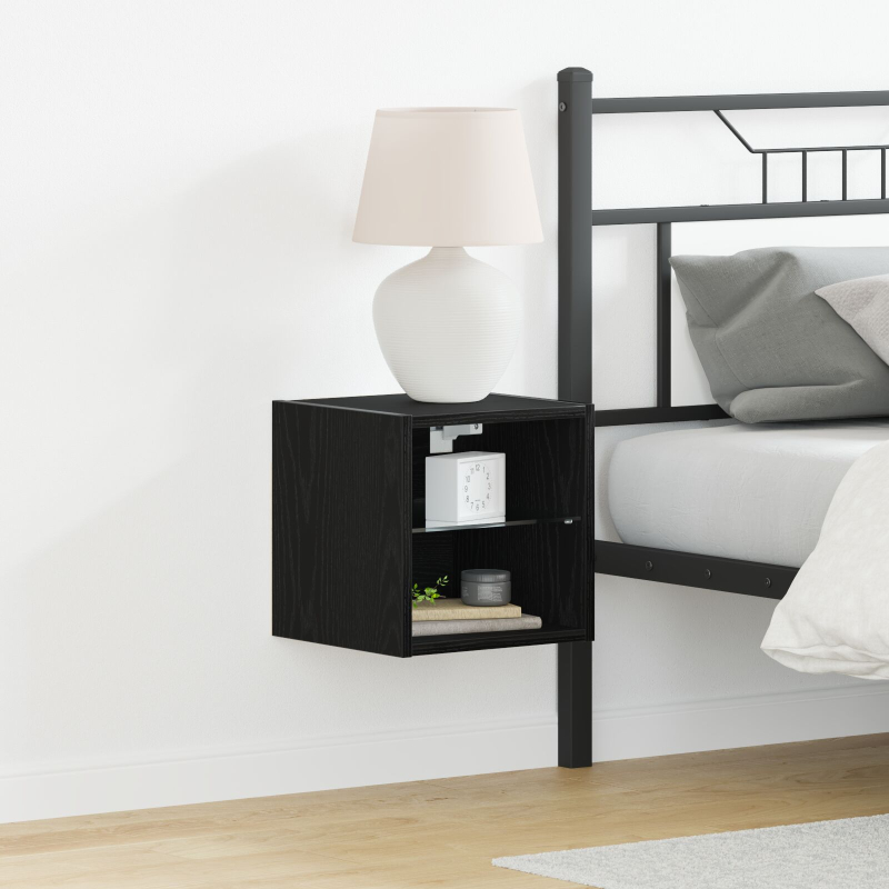 LED TV Schrank Schwarz Eichenoptik 30x28,5x30 cm Holzwerkstoff