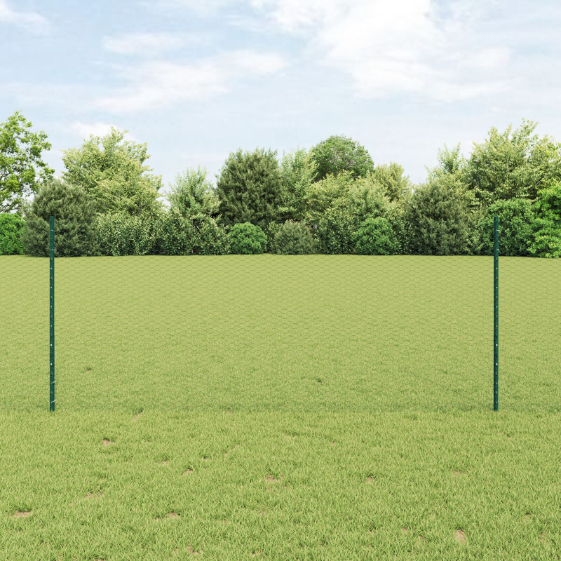 Zaunpfosten 11 Stück U-Kanal Grün 100 cm Stahl, Sechseckzaun Grün 1x50 m Stahl