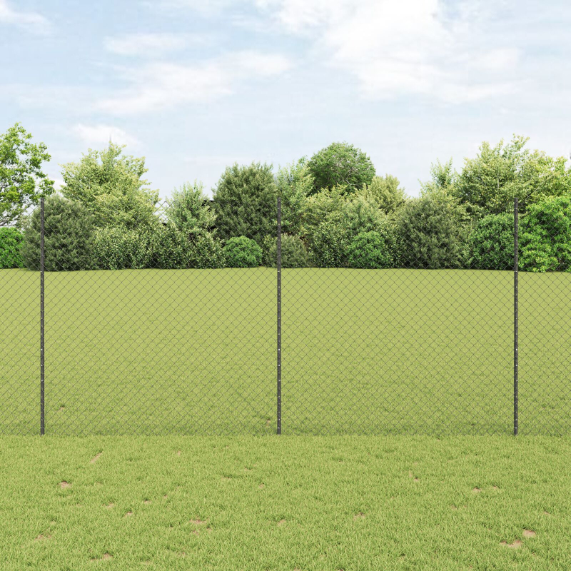 Kettenzaun mit 20 U-Pfosten Grau 1,5x10 m Stahl