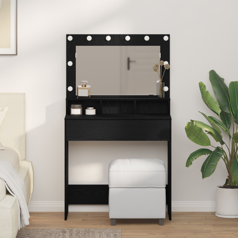Schminktisch mit LED-Lichtern in Schwarz-Eiche 79x41x135 cm