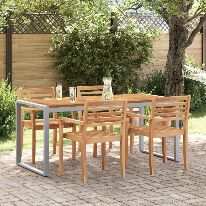 Esszimmertisch Grau 180x90x75 cm Stahl und Akazienholz
